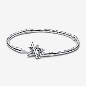 Charmes Pandora Moments Asymmetric Star T-bar Snake Argent | 1573-SGCXY