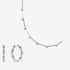 Collier Et Boucles D'oreilles Ensembles Pandora Sparkling Pave Bars Multicolore | 5019-ILHPW
