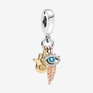 Pendre Pandora Hamsa All-seeing Eye & Feather Spirituality Tri-tone | 0124-TXUMD